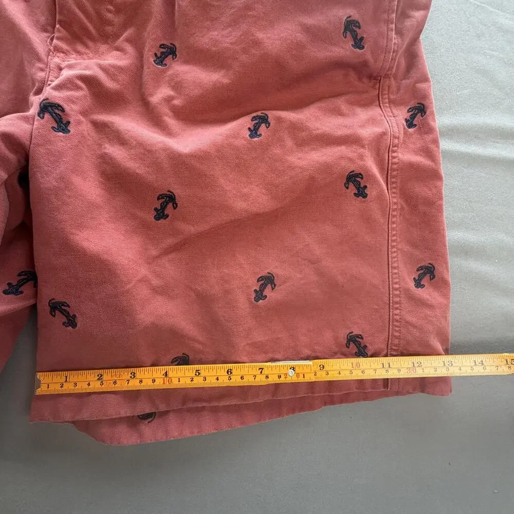 L.L.Bean Shorts Mens 36 Red Anchor Embroidered Cotton Chino 8 Inseam Nautical